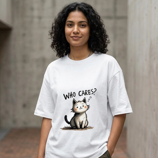 Who Cares Printed Unisex Oversized Cotton Summer/Everyday T-Shirt