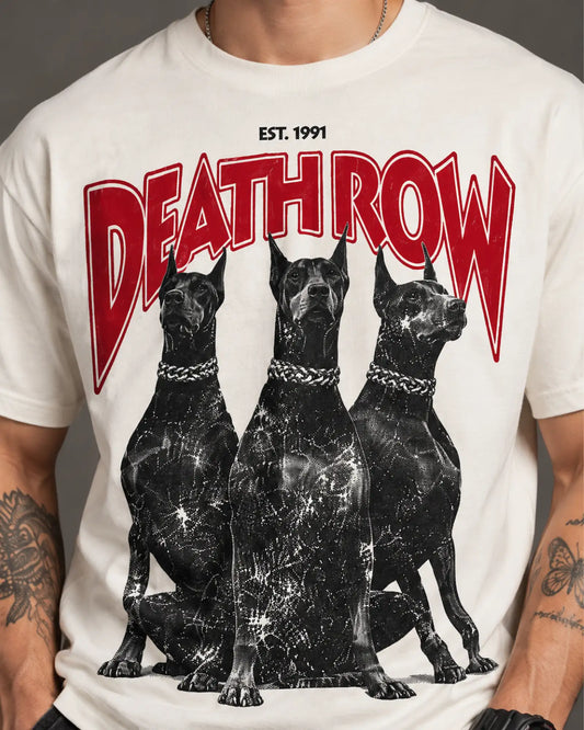 Beige Vintage Doberman Trio Graphic Men’s Oversized T-Shirt (240 GSM)