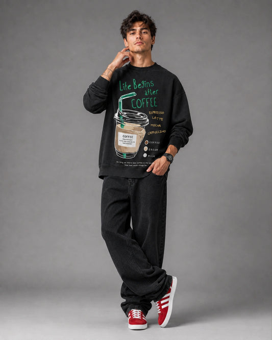 Black Life Begins After Coffee Graphic Men's Sweatshirt (350 GSM)