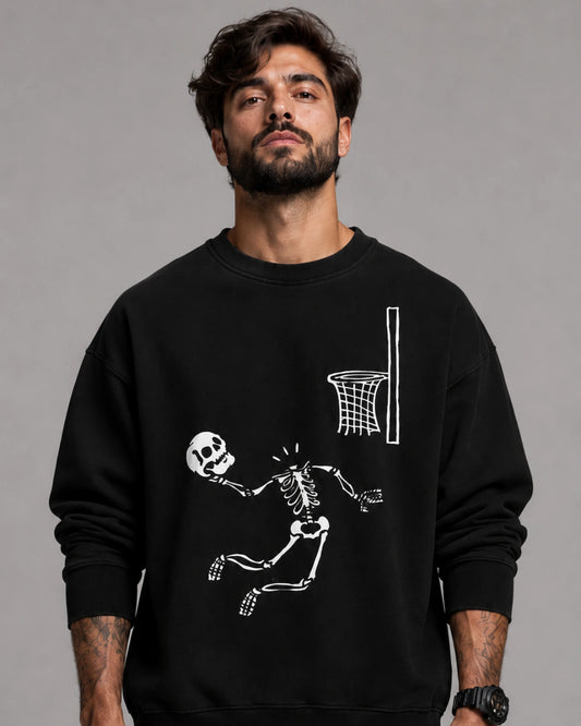 Black Skeleton Basketball Dunk Graphic Streetwear Men's Sweatshirt (350 GSM)
