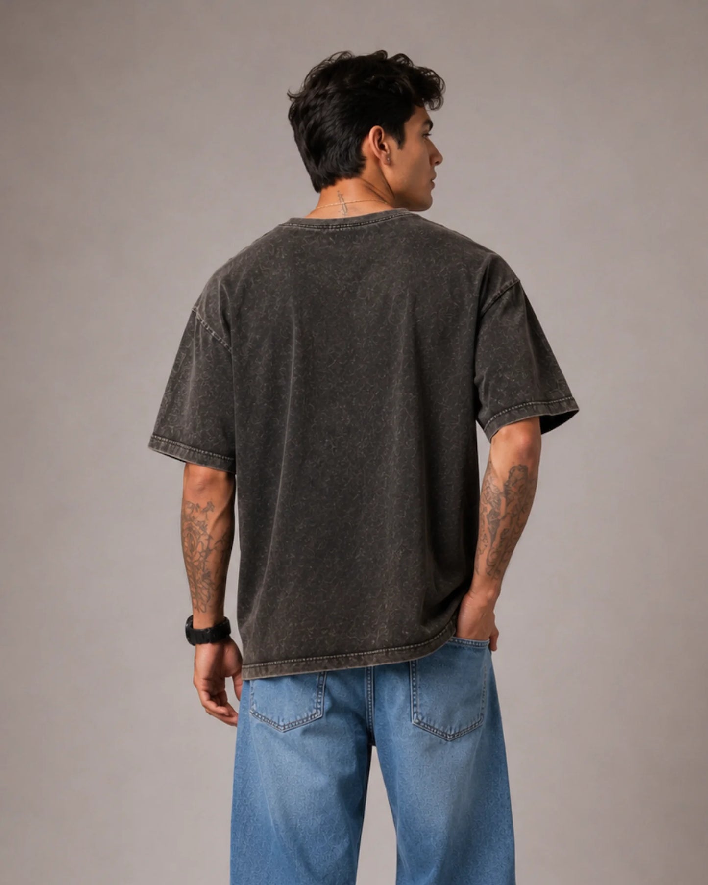 Black Vintage Americano Graphic Men's Acid Wash T-Shirt (240 GSM)