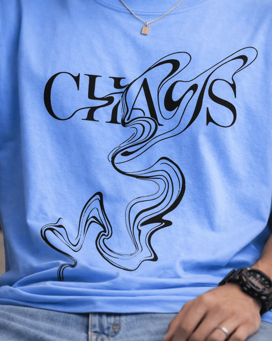Blue Chaos Typography Graphic Men’s Oversized T-Shirt (240 GSM)