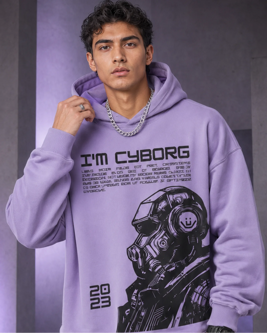 Purple Cyborg Graphic Streetwear Men’s Hoodie (360 GSM)