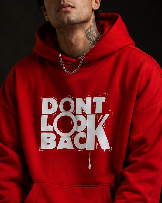Red Don't Look Back Typography Graphic Streetwear Men's Hoodie (360 GSM)