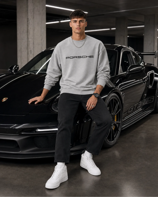 Grey Porsche GT3 RS Graphic Streetwear Men’s Sweatshirt (350 GSM)