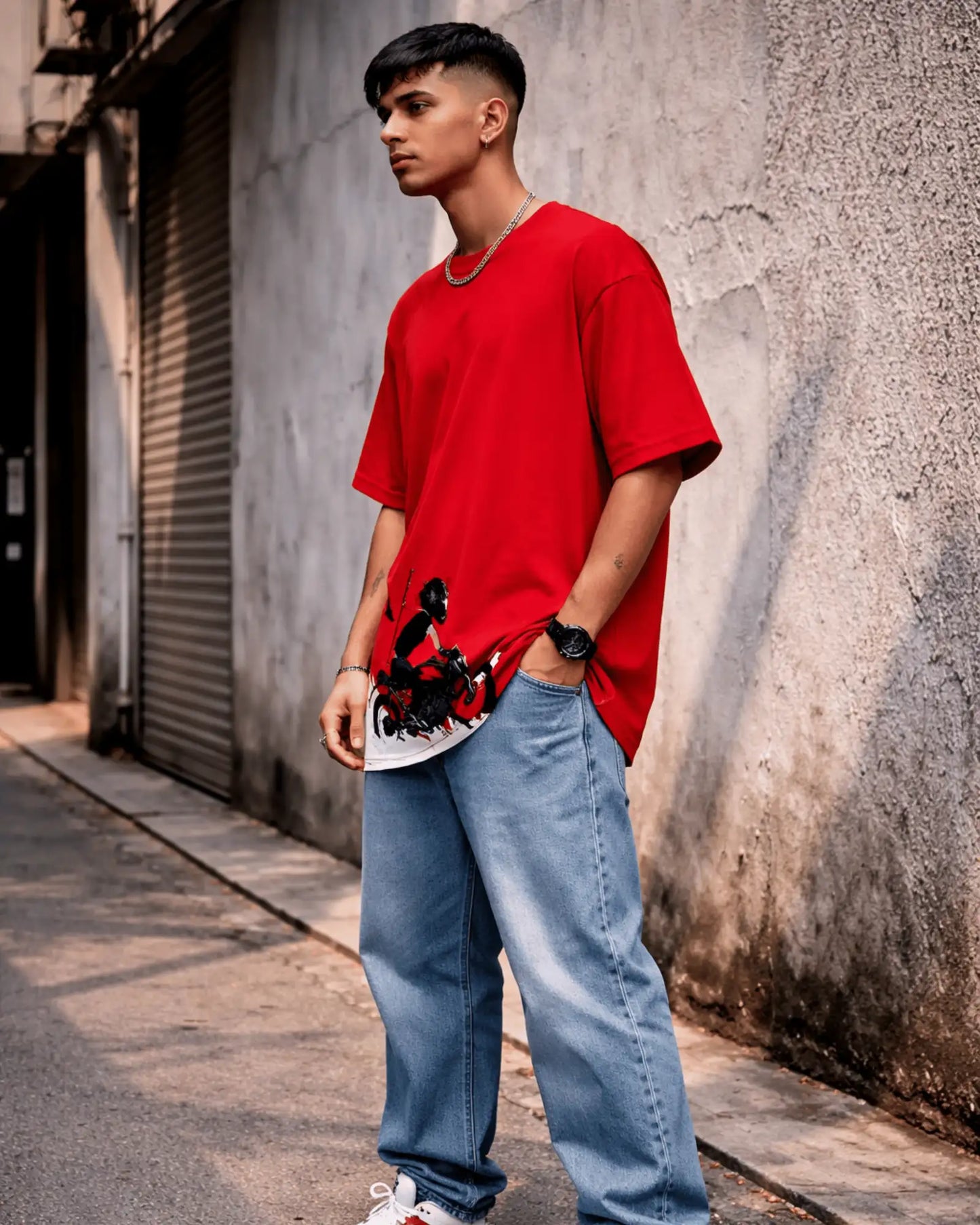 Red Biker Graphic Men’s Oversized T-Shirt (240 GSM)