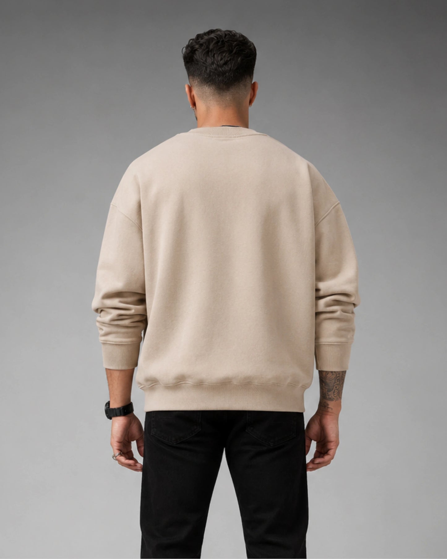 Beige Shadow Warrior Graphic Streetwear Men’s Sweatshirt (350 GSM)