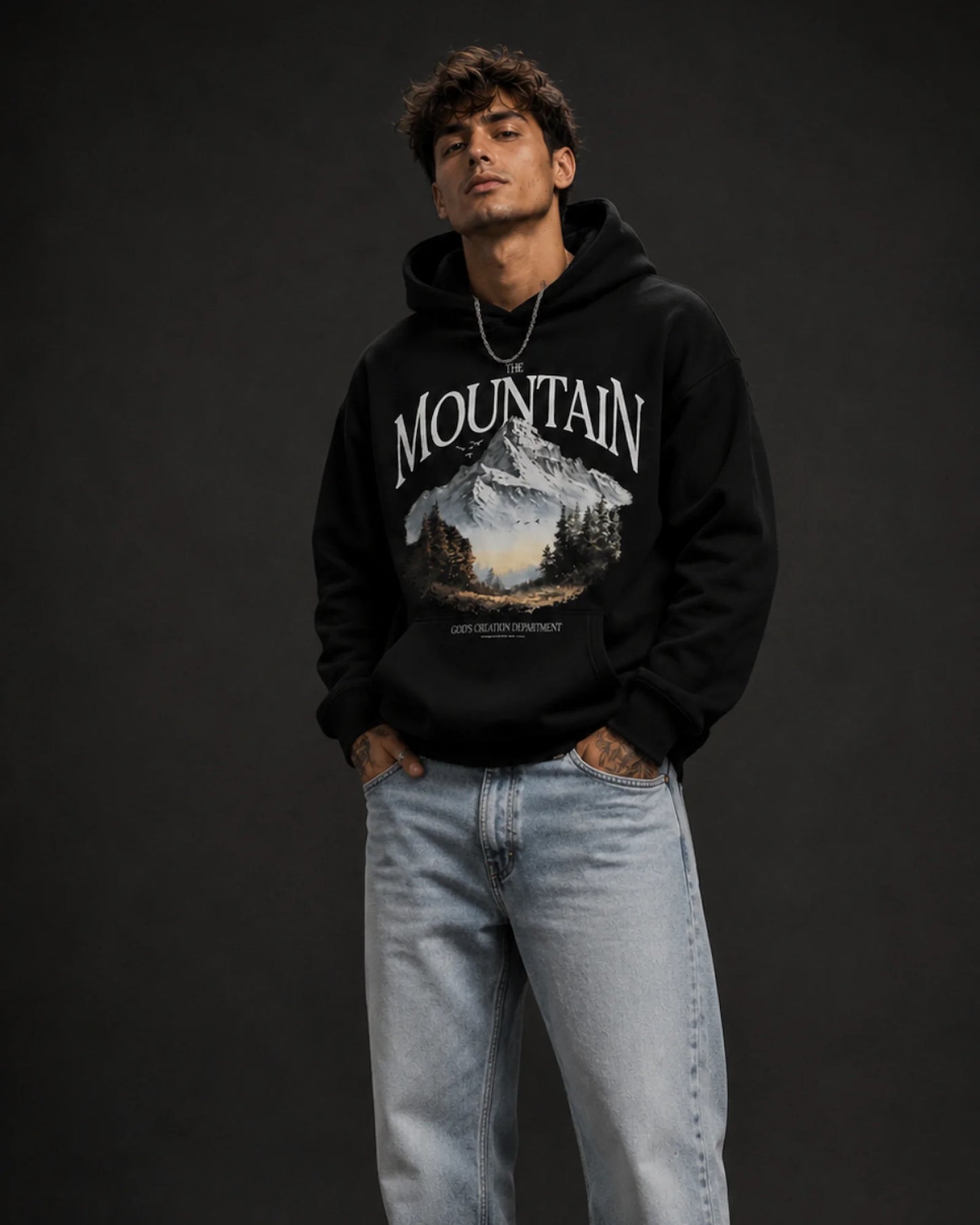 Black Mountain Landscape Graphic Streetwear Men’s Hoodie (360 GSM)