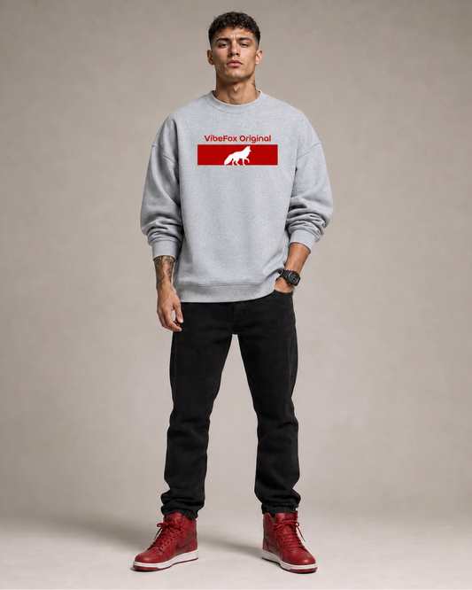 Grey VibeFox Original Fox Graphic Streetwear Men’s Sweatshirt (350 GSM)