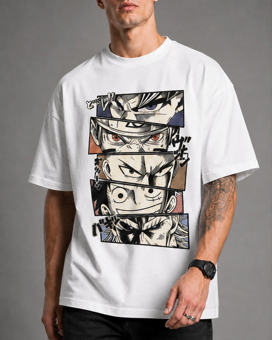 White Anime Manga Panel Eyes Graphic Men's Oversized T-Shirt (260 GSM)