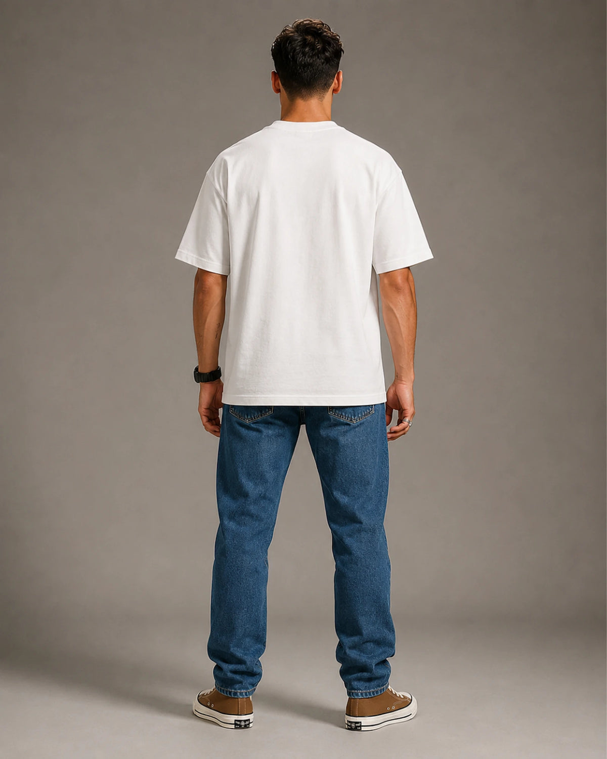White Forest Mountain Biker Silhouette Graphic Men's Oversized T-Shirt (260 GSM)