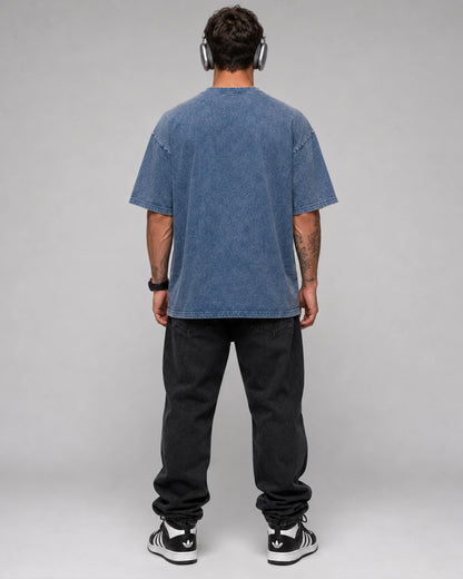 Denim Blue The Punisher Graphic Men’s Acid Wash T-Shirt (240 GSM)