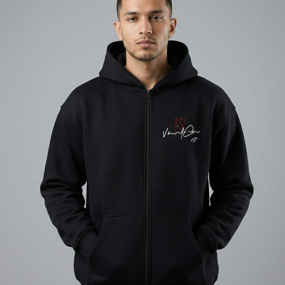 Virat Kohli Signature Zip Hoodie 370 GSM - Black Edition