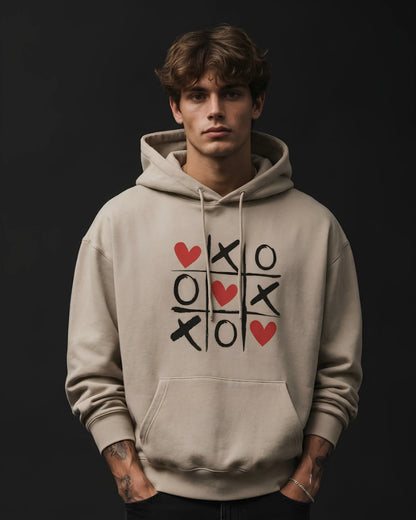 Beige XO Hearts Graphic Streetwear Men's Hoodie (360 GSM)