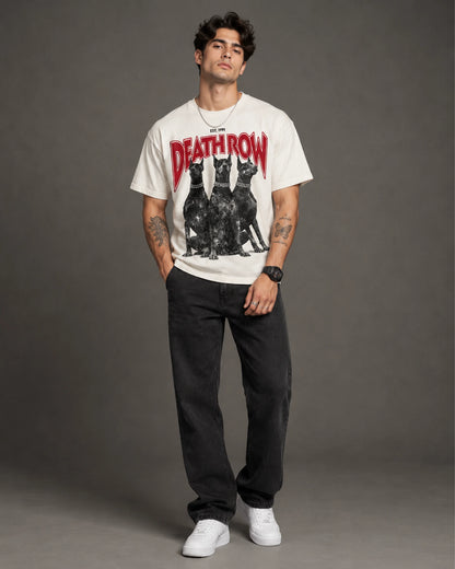 Beige Vintage Doberman Trio Graphic Men’s Oversized T-Shirt (240 GSM)