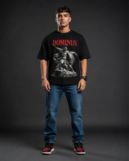 Black Dominus Spartan Warrior Graphic Men's Oversized T-Shirt (260 GSM)