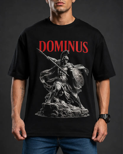 Black Dominus Spartan Warrior Graphic Men's Oversized T-Shirt (260 GSM)