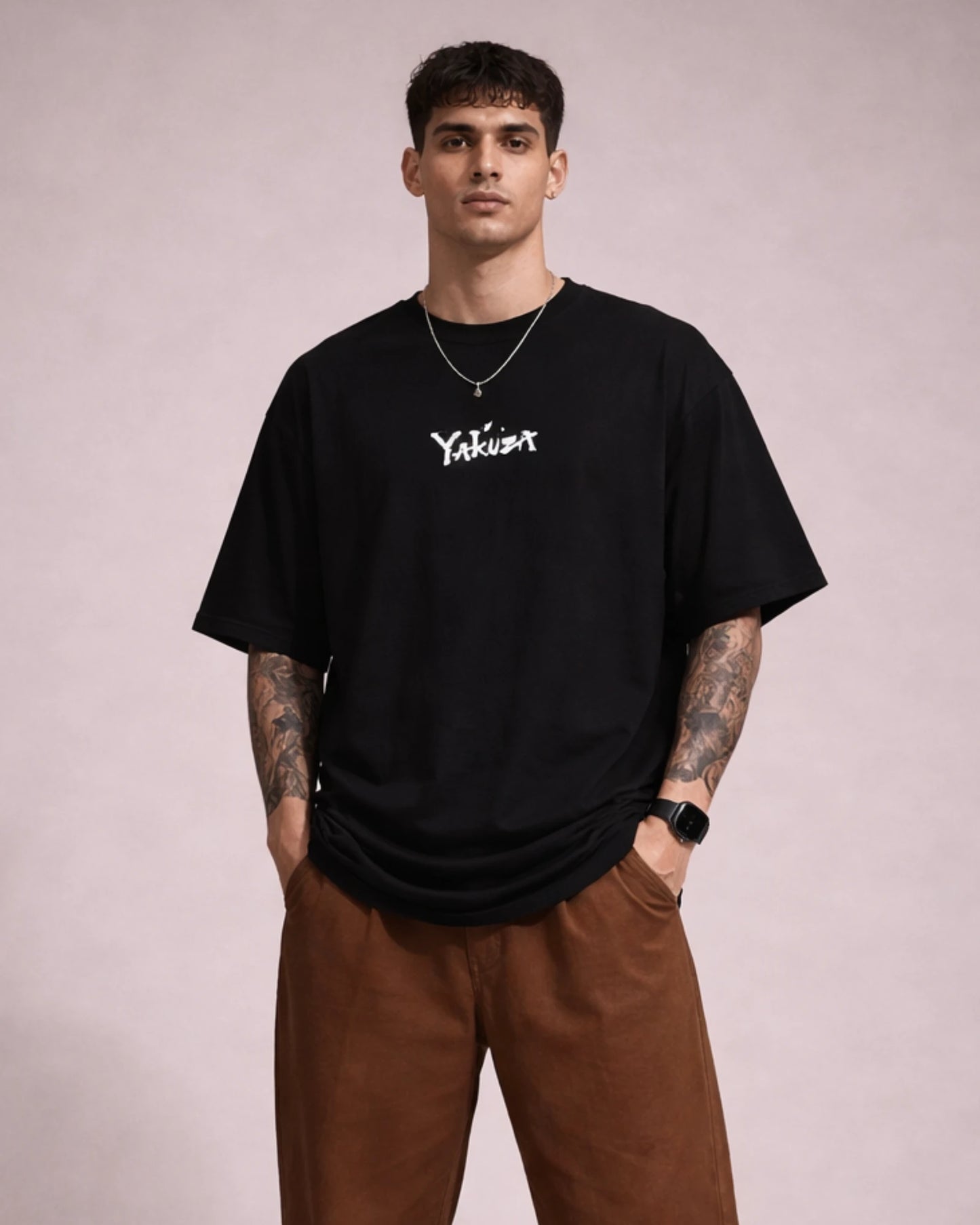 Black Japanese Dragon Back Graphic Men’s Oversized T-Shirt (240 GSM)