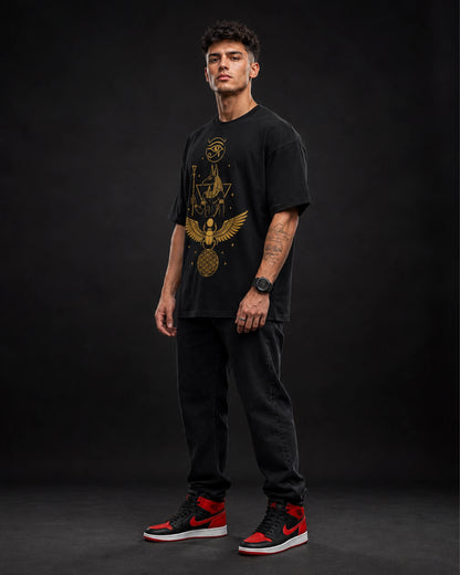 Black Egyptian Anubis Graphic Men's Oversized T-Shirt (260 GSM)