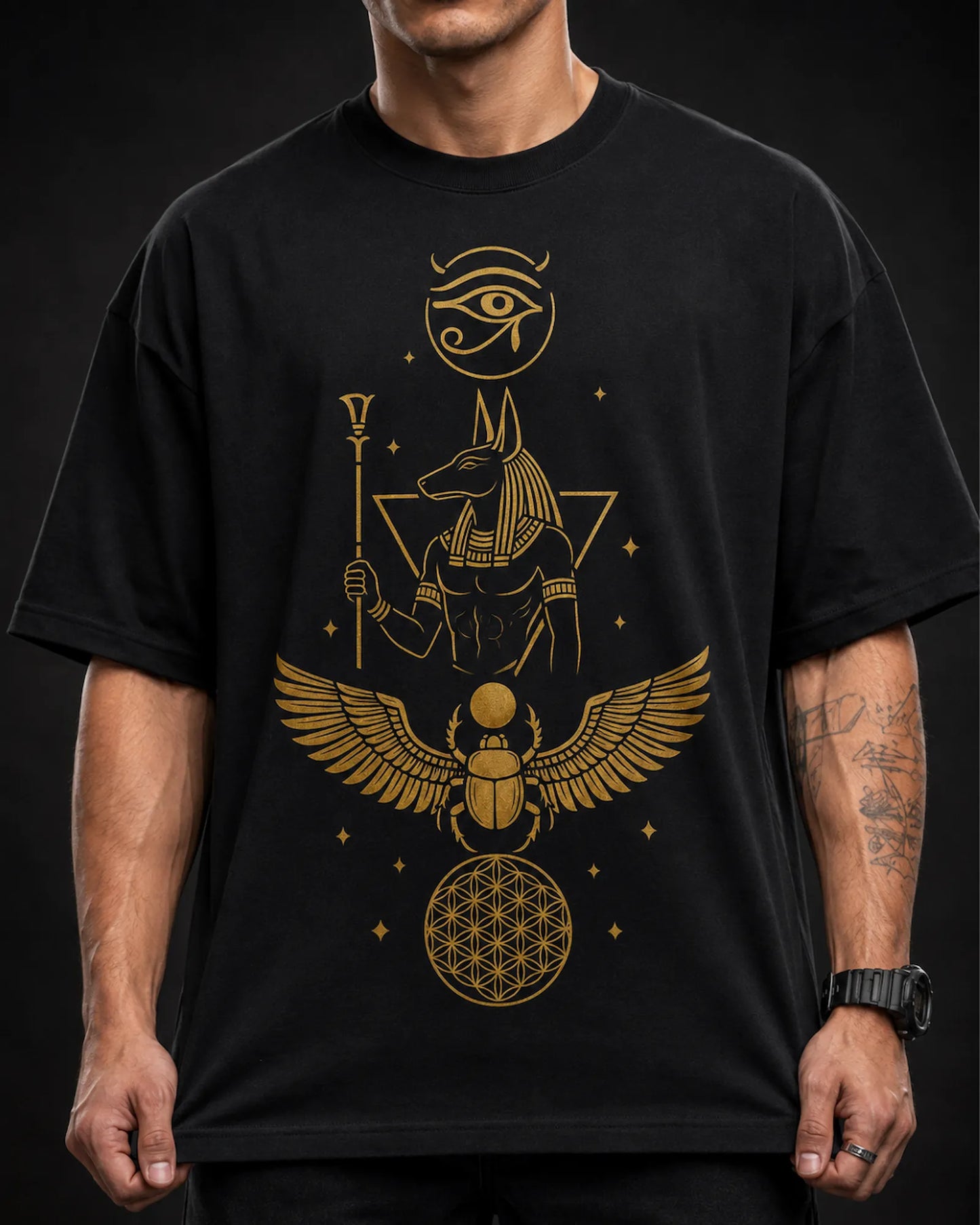 Black Egyptian Anubis Graphic Men's Oversized T-Shirt (260 GSM)