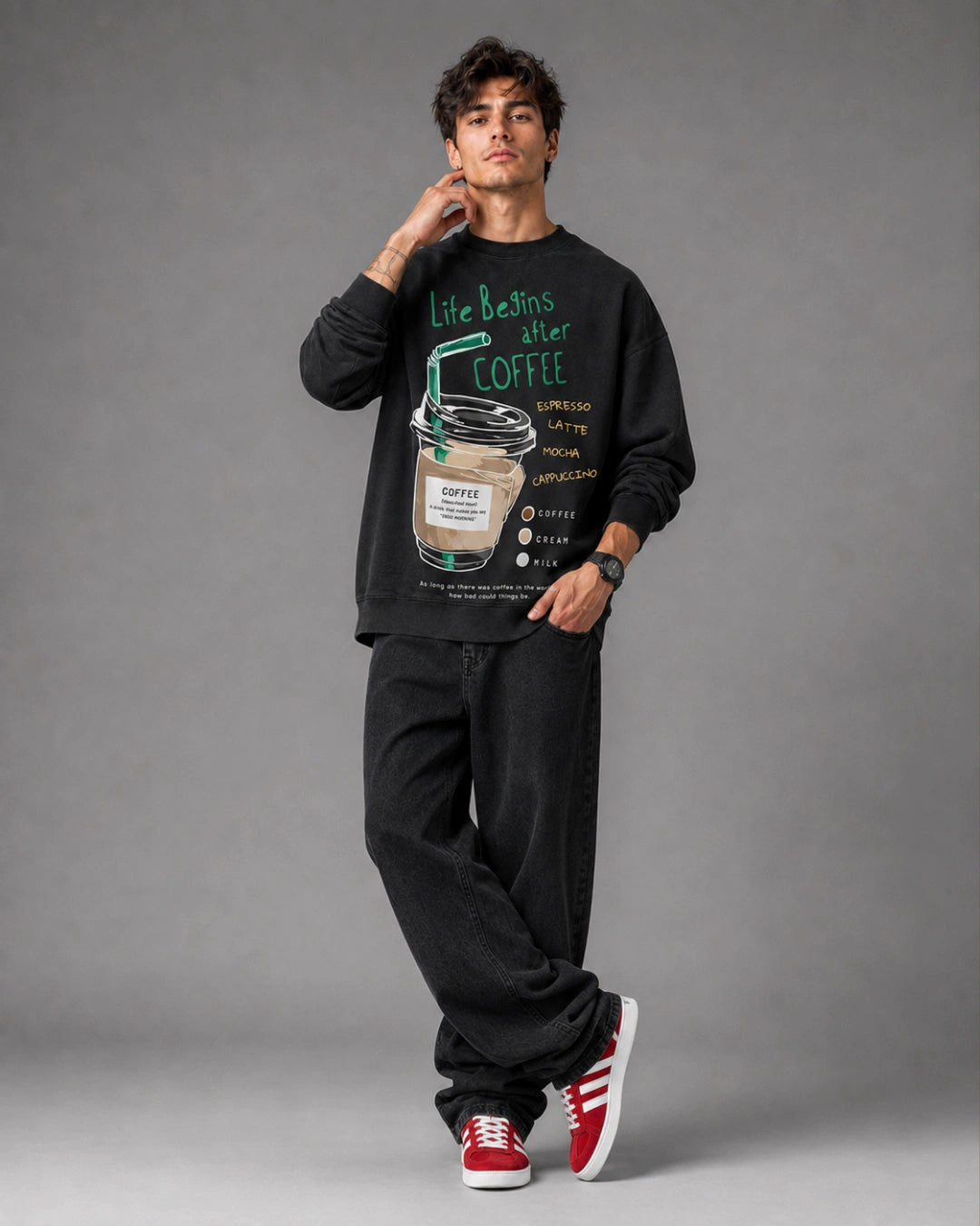 Black Life Begins After Coffee Graphic Men's Sweatshirt (350 GSM)