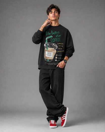 Black Life Begins After Coffee Graphic Men's Sweatshirt (350 GSM)