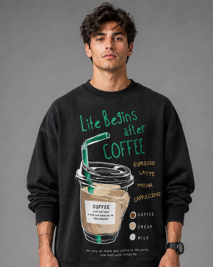 Black Life Begins After Coffee Graphic Men's Sweatshirt (350 GSM)