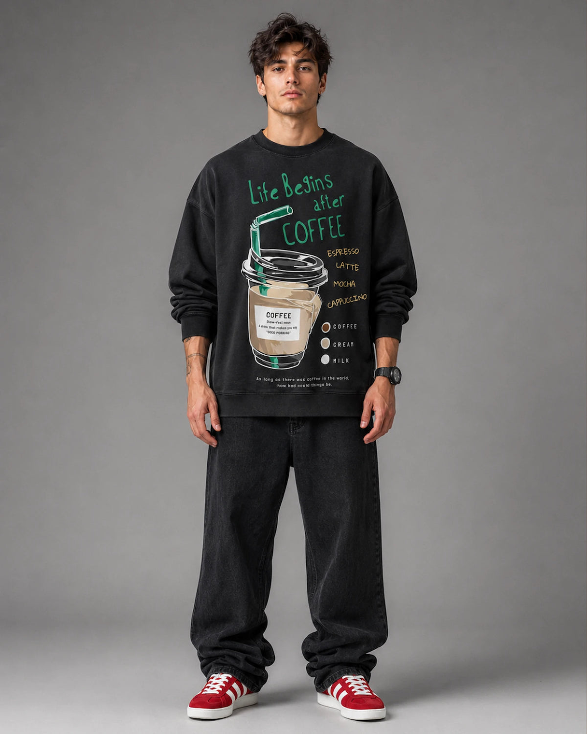 Black Life Begins After Coffee Graphic Men's Sweatshirt (350 GSM)