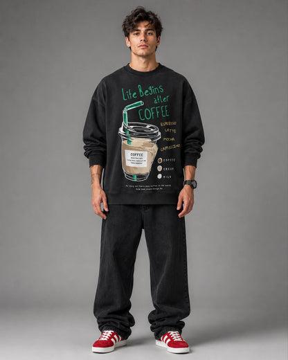 Black Life Begins After Coffee Graphic Men's Sweatshirt (350 GSM)