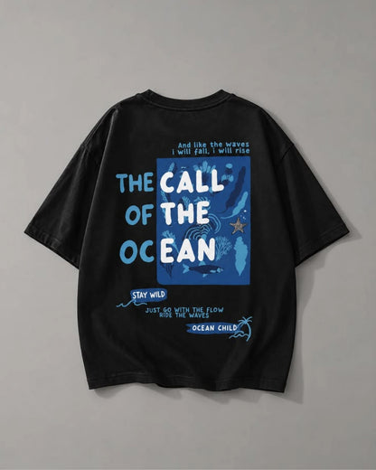 Black Ocean Call Back Print Graphic Men’s Oversized T-Shirt (260 GSM)