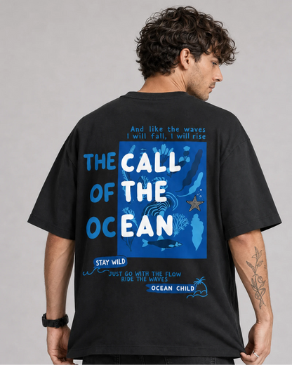 Black Ocean Call Back Print Graphic Men’s Oversized T-Shirt (260 GSM)
