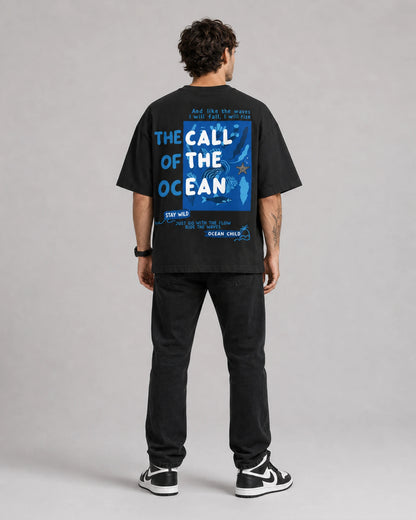 Black Ocean Call Back Print Graphic Men’s Oversized T-Shirt (260 GSM)