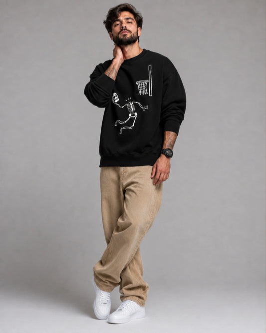 Black Skeleton Basketball Dunk Graphic Streetwear Men's Sweatshirt (350 GSM)