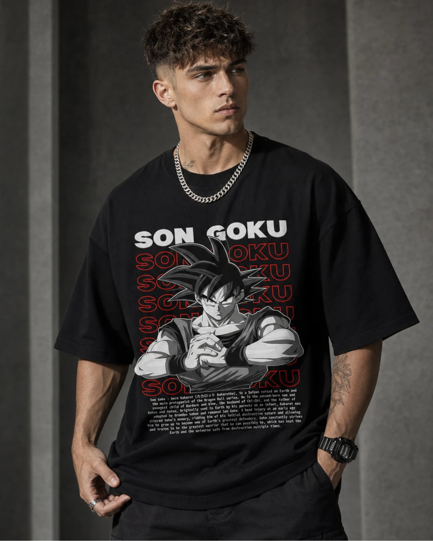 Black Son Goku Anime Graphic Men’s Oversized T-Shirt (260 GSM)