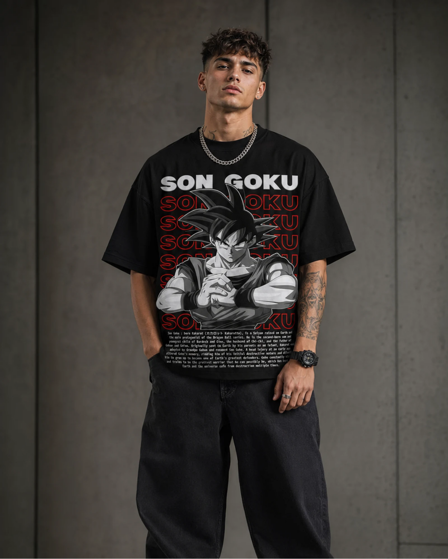 Black Son Goku Anime Graphic Men’s Oversized T-Shirt (260 GSM)