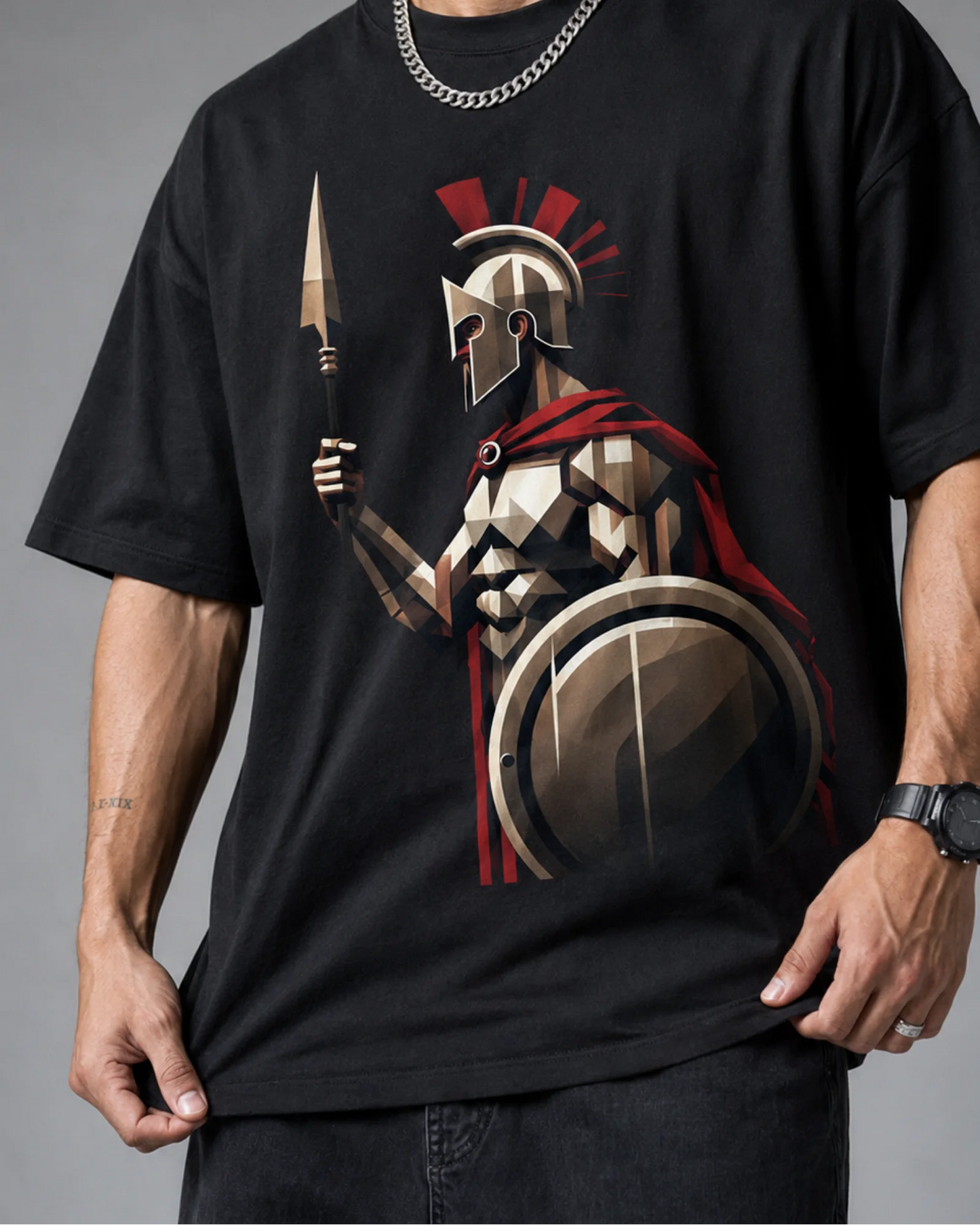 Black Spartan Warrior Graphic Men’s Oversized T-Shirt (260 GSM)