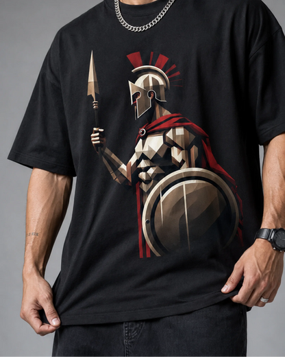 Black Spartan Warrior Graphic Men’s Oversized T-Shirt (260 GSM)
