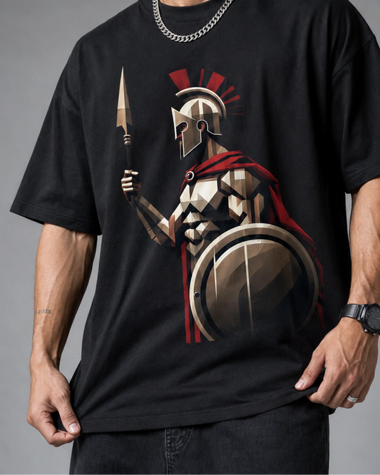 Black Spartan Warrior Graphic Men’s Oversized T-Shirt (260 GSM)