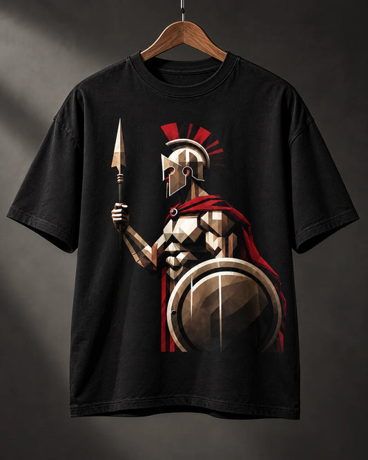 Black Spartan Warrior Graphic Men’s Oversized T-Shirt (260 GSM)