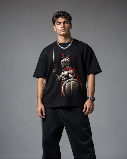 Black Spartan Warrior Graphic Men’s Oversized T-Shirt (260 GSM)