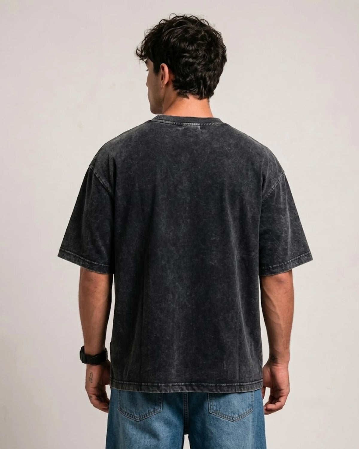 Black Thorn Flame Graphic Men’s Acid Wash T-Shirt (240 GSM)