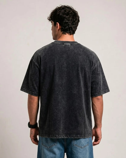 Black Thorn Flame Graphic Men’s Acid Wash T-Shirt (240 GSM)