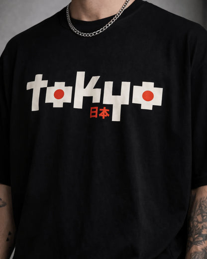 Black Tokyo Japan Typography Graphic Men’s Oversized T-Shirt (240 GSM)