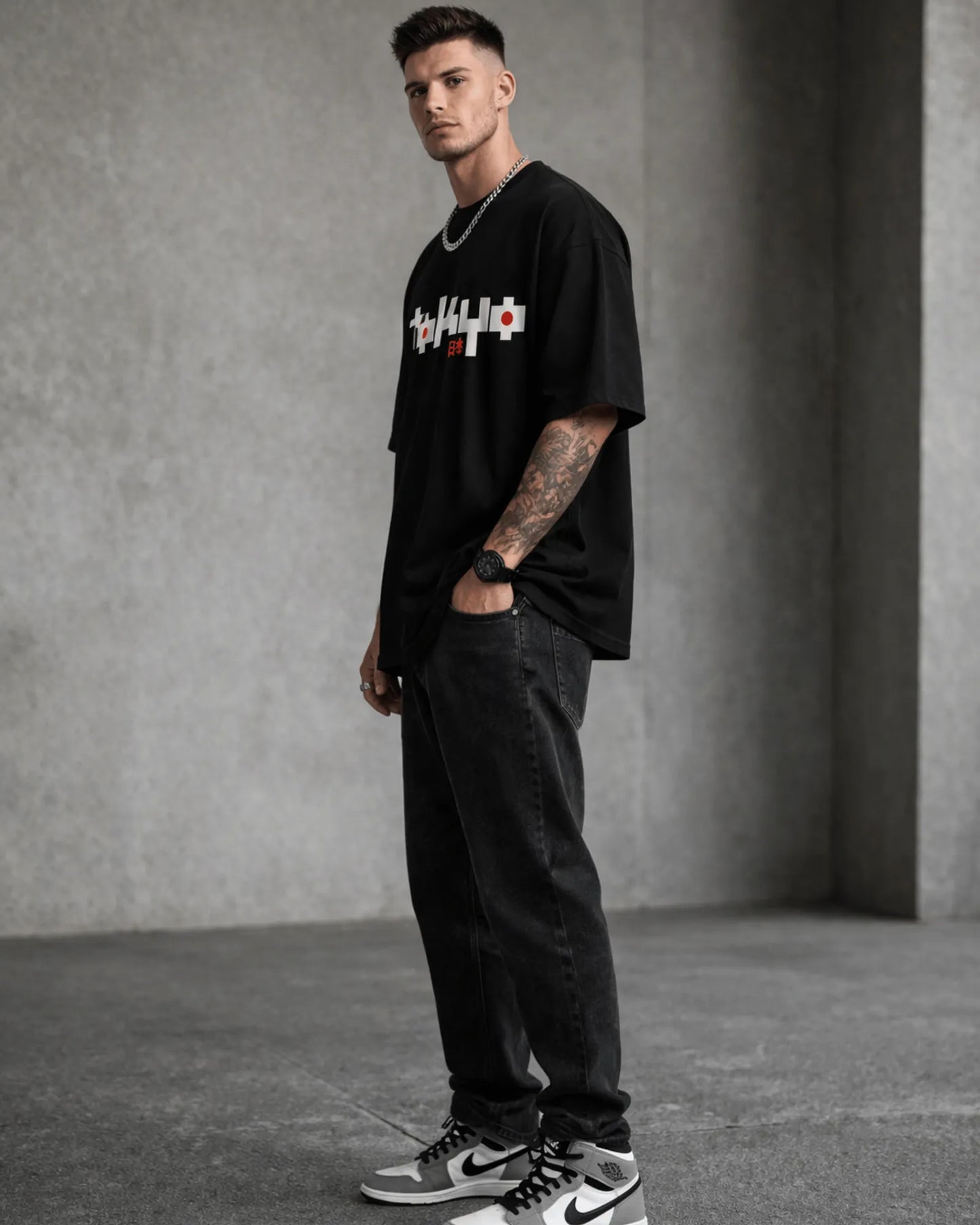 Black Tokyo Japan Typography Graphic Men’s Oversized T-Shirt (240 GSM)