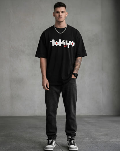 Black Tokyo Japan Typography Graphic Men’s Oversized T-Shirt (240 GSM)
