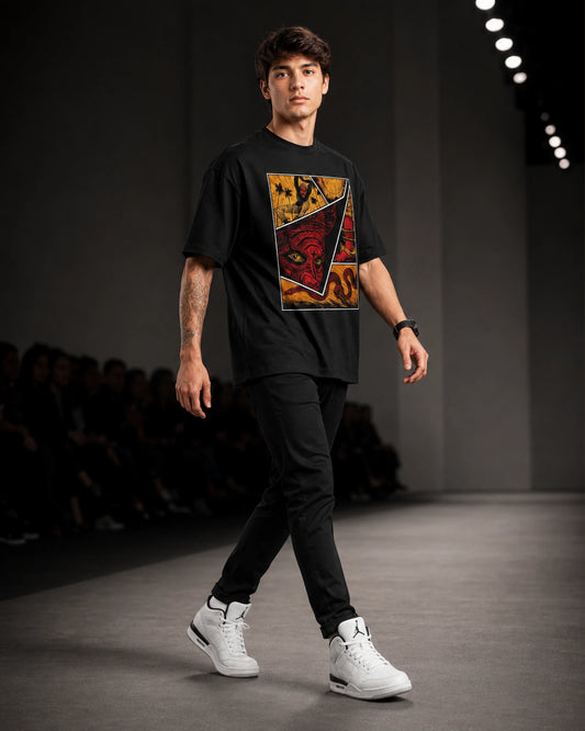 Black Tribal Demon Mask Comic Graphic Men's Oversized T-Shirt (260 GSM)