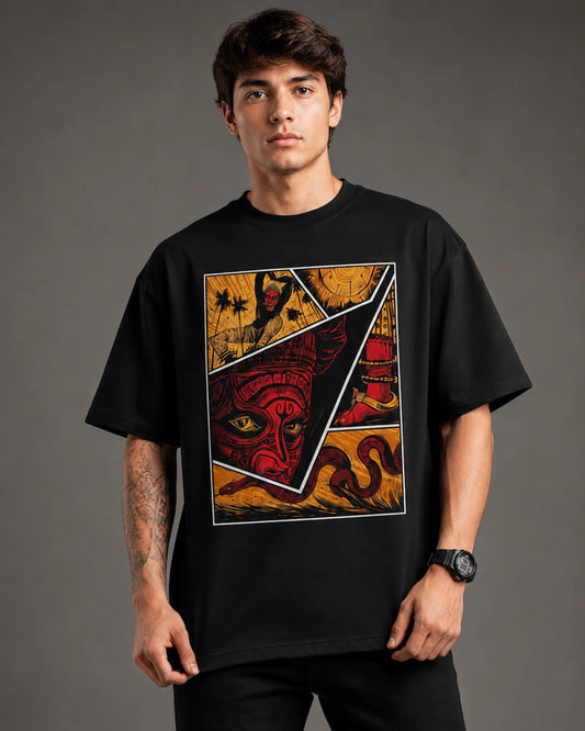 Black Tribal Demon Mask Comic Graphic Men's Oversized T-Shirt (260 GSM)