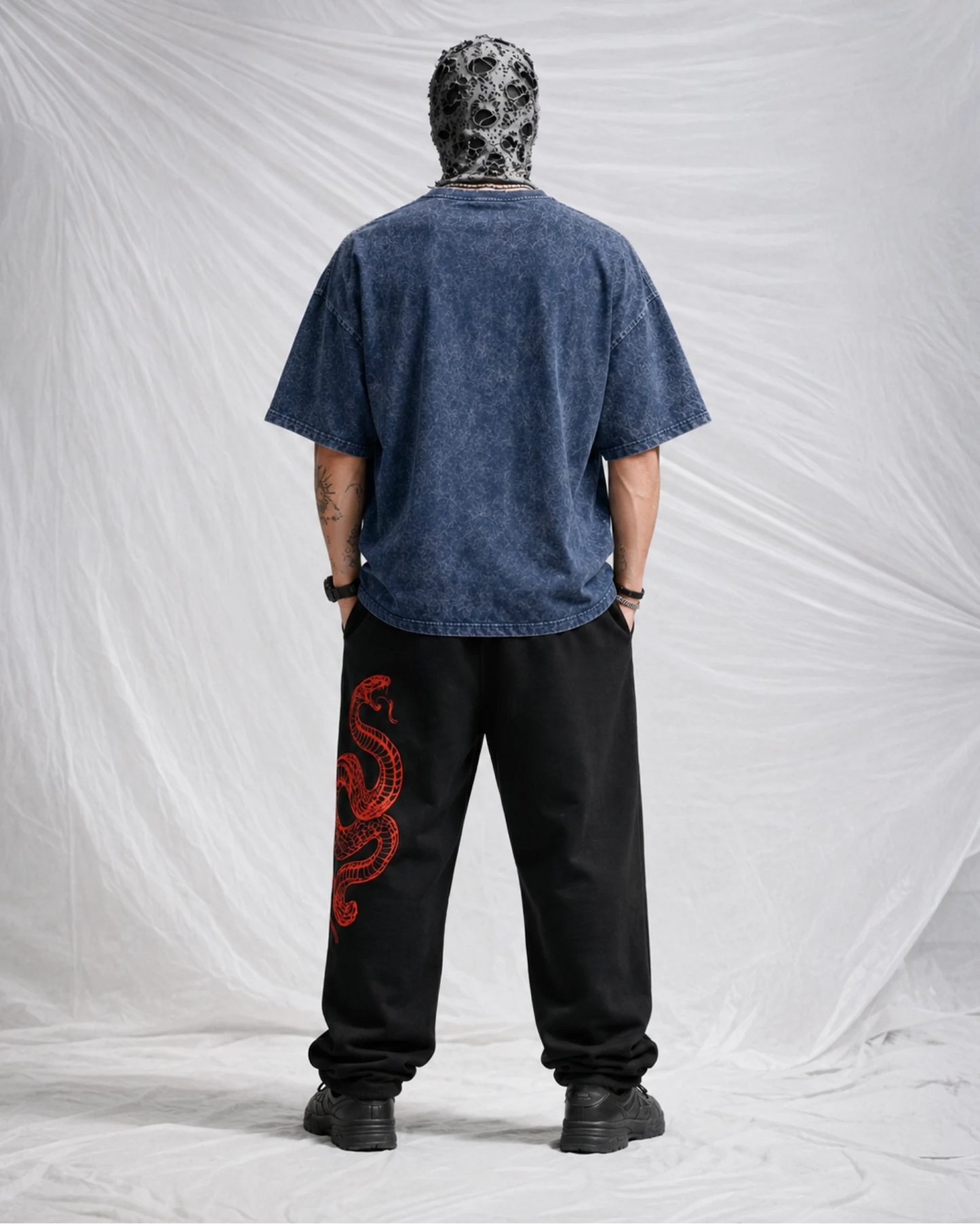 Denim Blue Kanji Calligraphy Graphic Men’s Acid Wash T-Shirt (240 GSM)