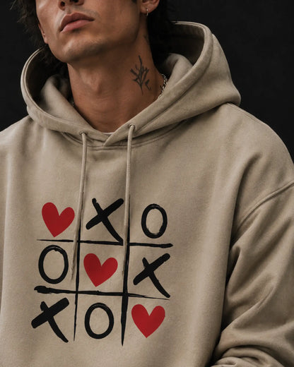 Beige XO Hearts Graphic Streetwear Men's Hoodie (360 GSM)