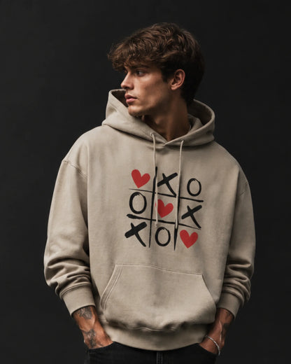 Beige XO Hearts Graphic Streetwear Men's Hoodie (360 GSM)